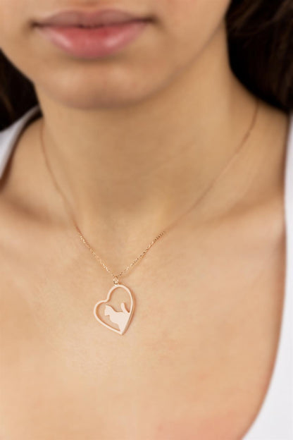 Silver Heart Cat Necklace