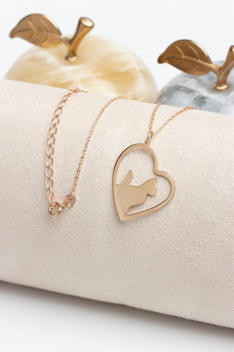 Silver Heart Cat Necklace