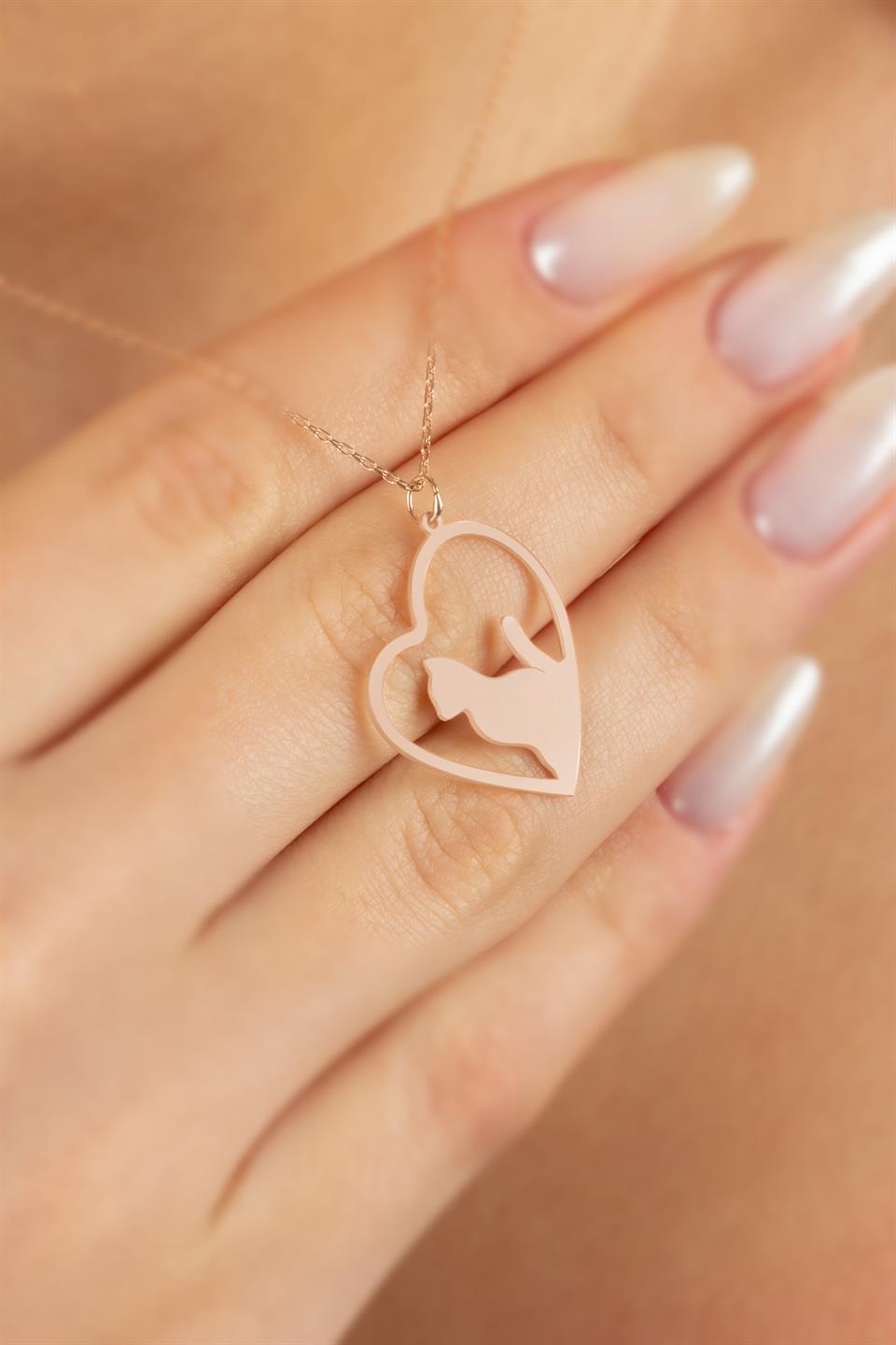 Silver Heart Cat Necklace