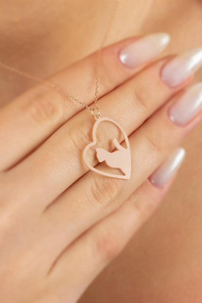 Silver Heart Cat Necklace