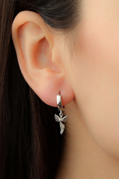 Silver Heart Angel Earrings
