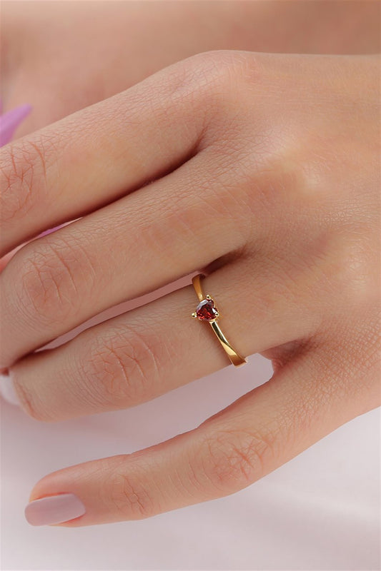 Silver Red Heart Gemstone Ring