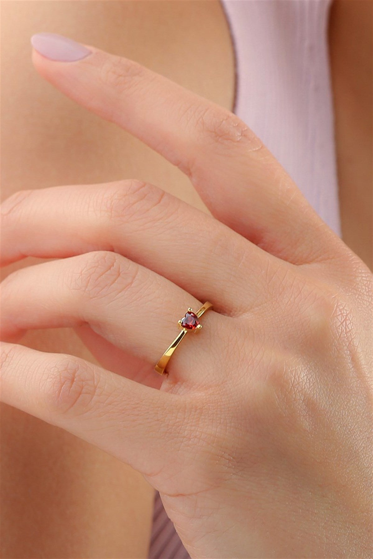 Silver Red Heart Gemstone Ring