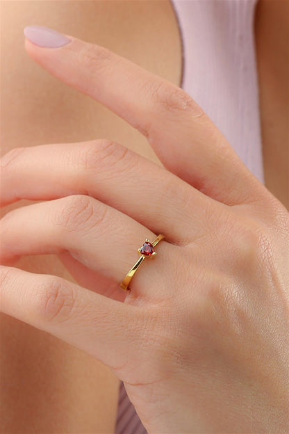 Silver Red Heart Gemstone Ring