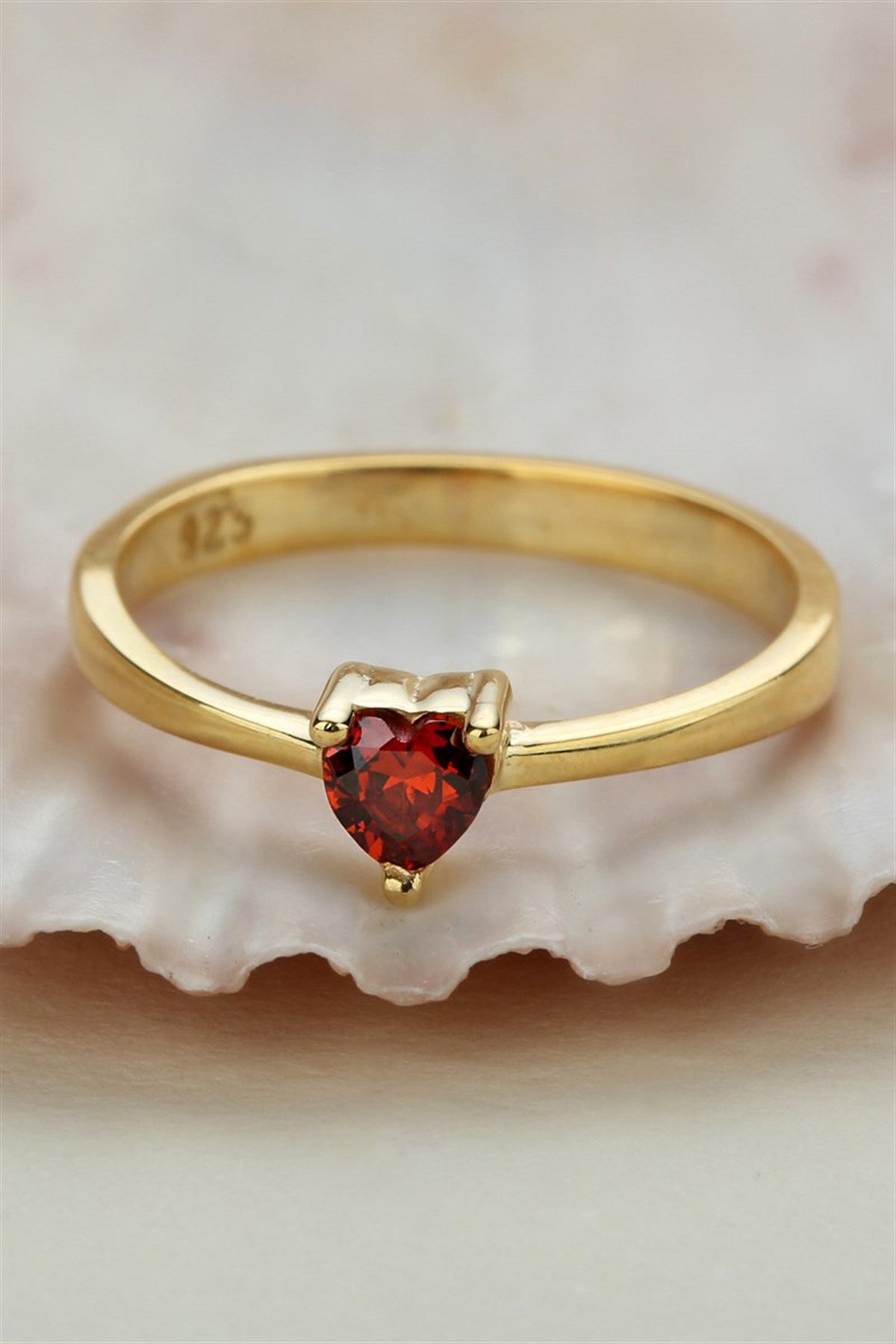 Silver Red Heart Gemstone Ring
