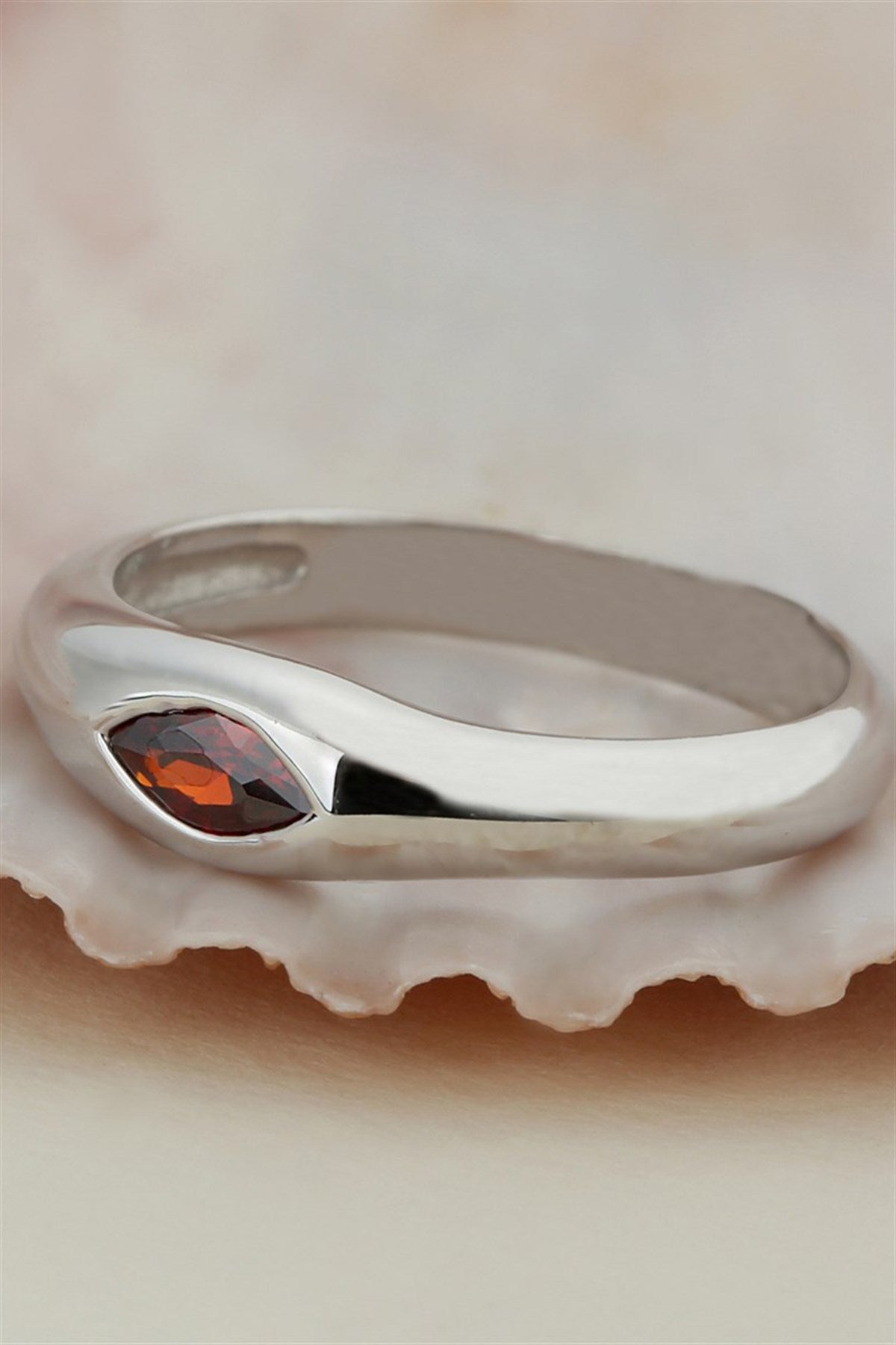 Silver Red Shuttle Gemstone Design Ring