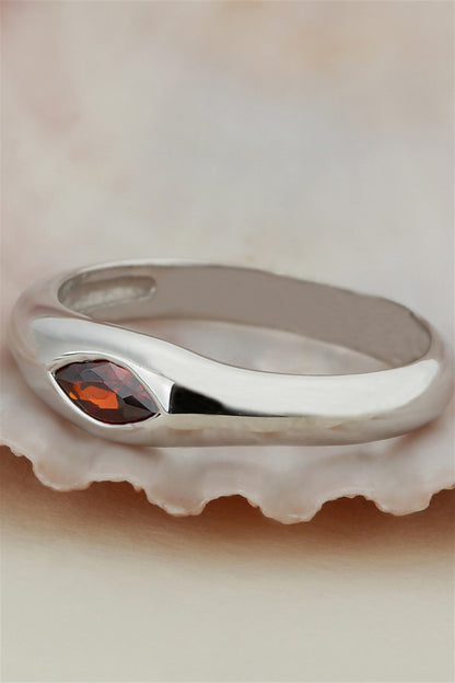 Silver Red Shuttle Gemstone Design Ring