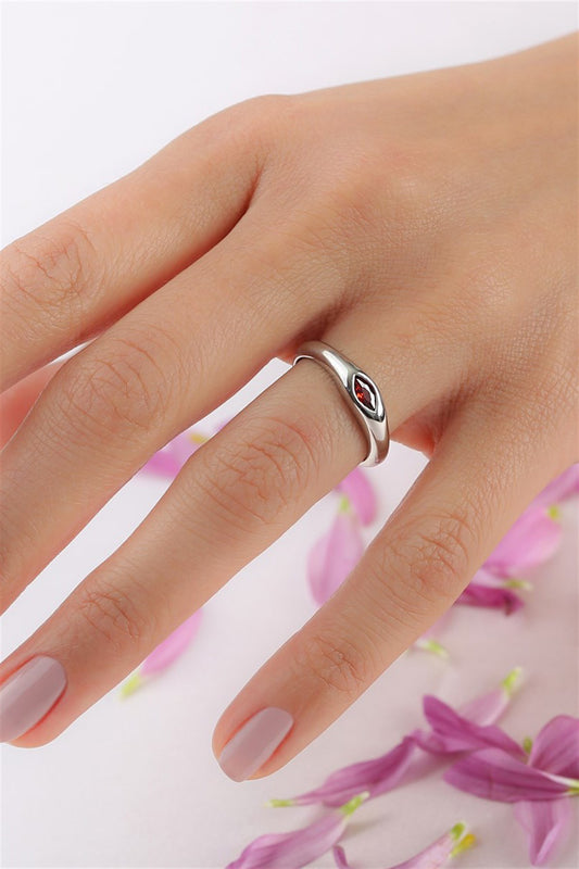 Silver Red Shuttle Gemstone Design Ring