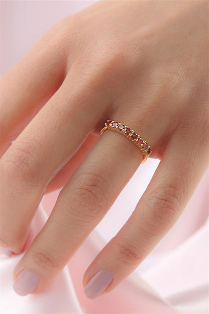 Silver Red Gemstone Half Turn Ring