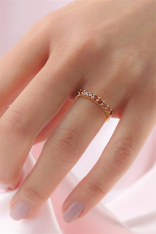 Silver Red Gemstone Half Turn Ring