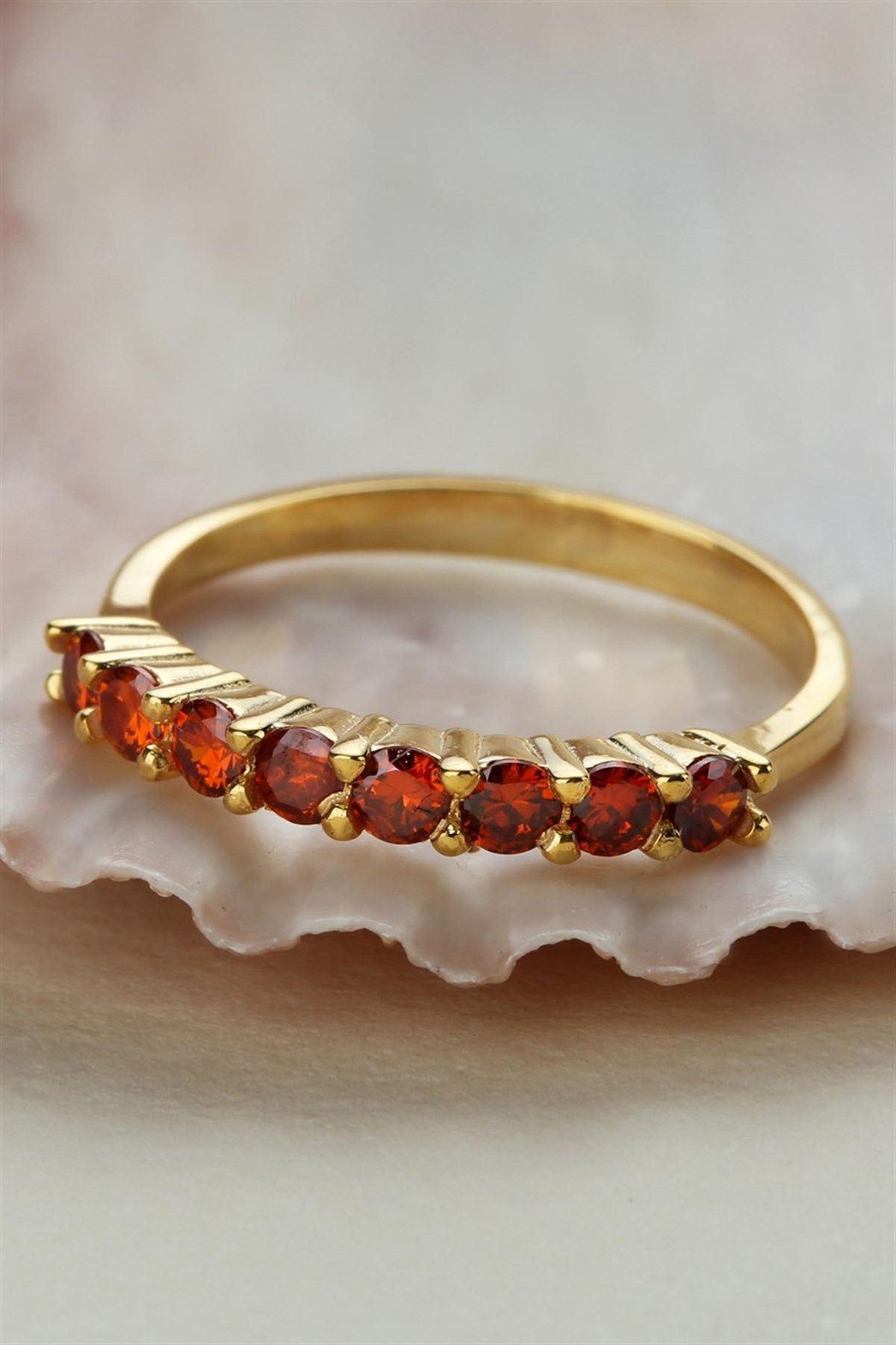 Silver Red Gemstone Half Turn Ring