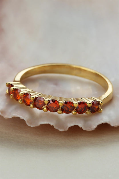 Silver Red Gemstone Half Turn Ring