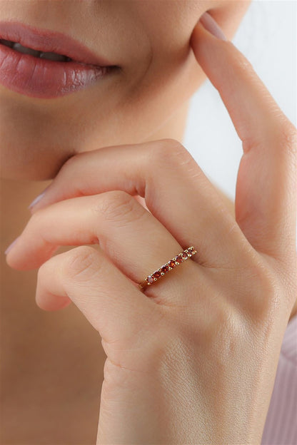 Silver Red Gemstone Half Turn Ring