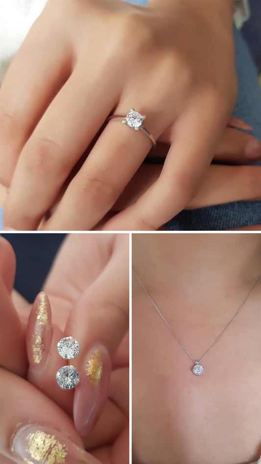 Silver Necklace-Ring-Earrings Set