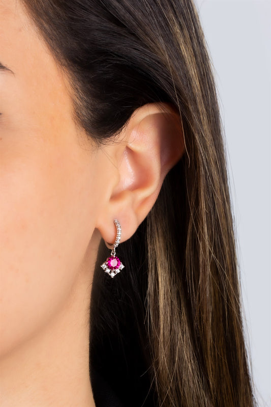 Silver Wobbly Ruby Gemstone Earrings