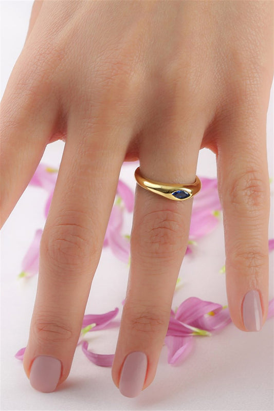 Silver Navy Blue Shuttle Gemstone Design Ring