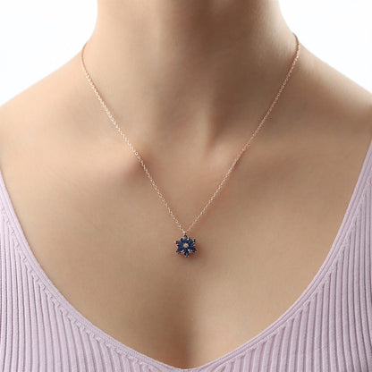 Silver Navy Blue Gemstone Lotus Flower Necklace Ring Mini Set