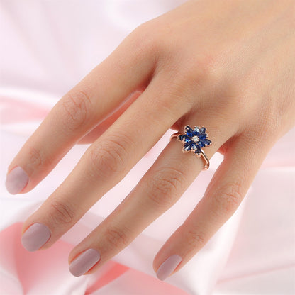Silver Navy Blue Gemstone Lotus Flower Necklace Ring Mini Set