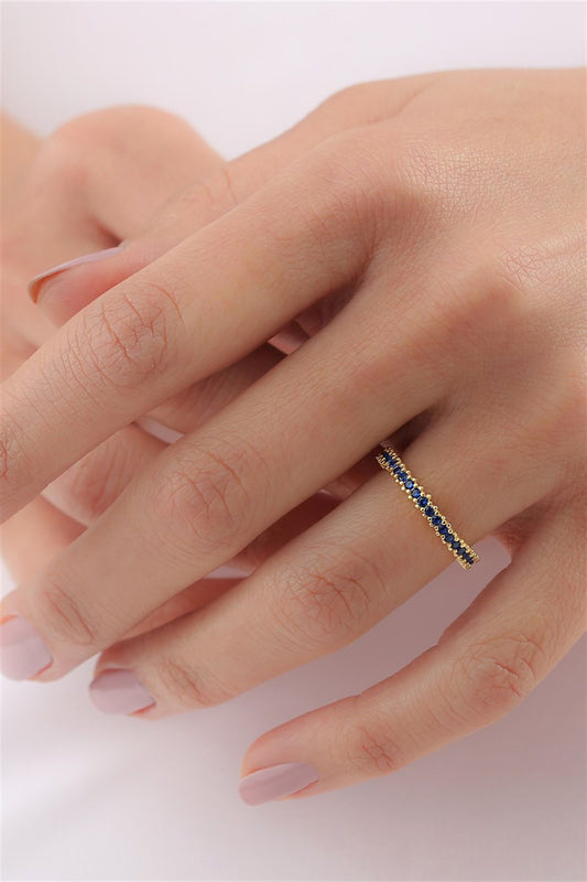 Silver Navy Blue Gemstone Full Stones Ring