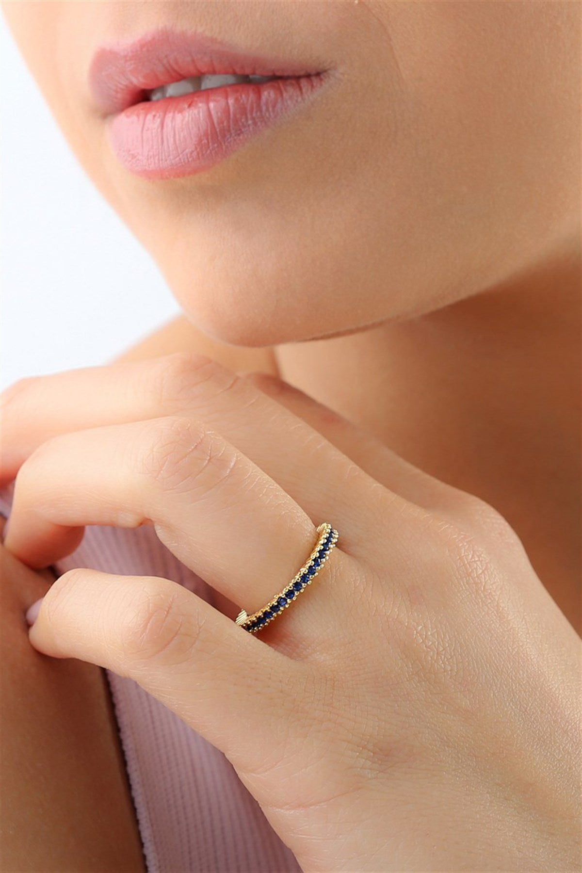 Silver Navy Blue Gemstone Full Stones Ring