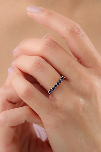 Silver Navy Blue Gemstone Half Turn Ring