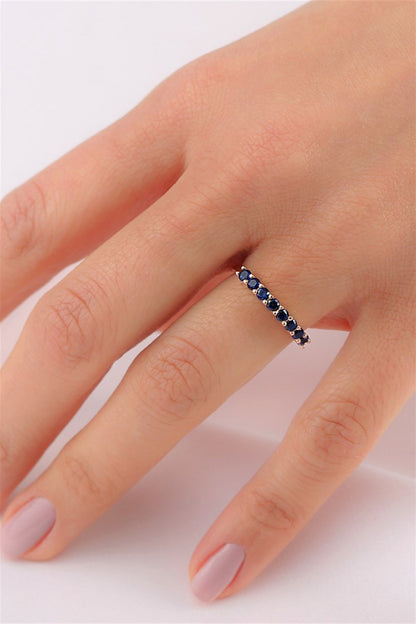 Silver Navy Blue Gemstone Half Turn Ring