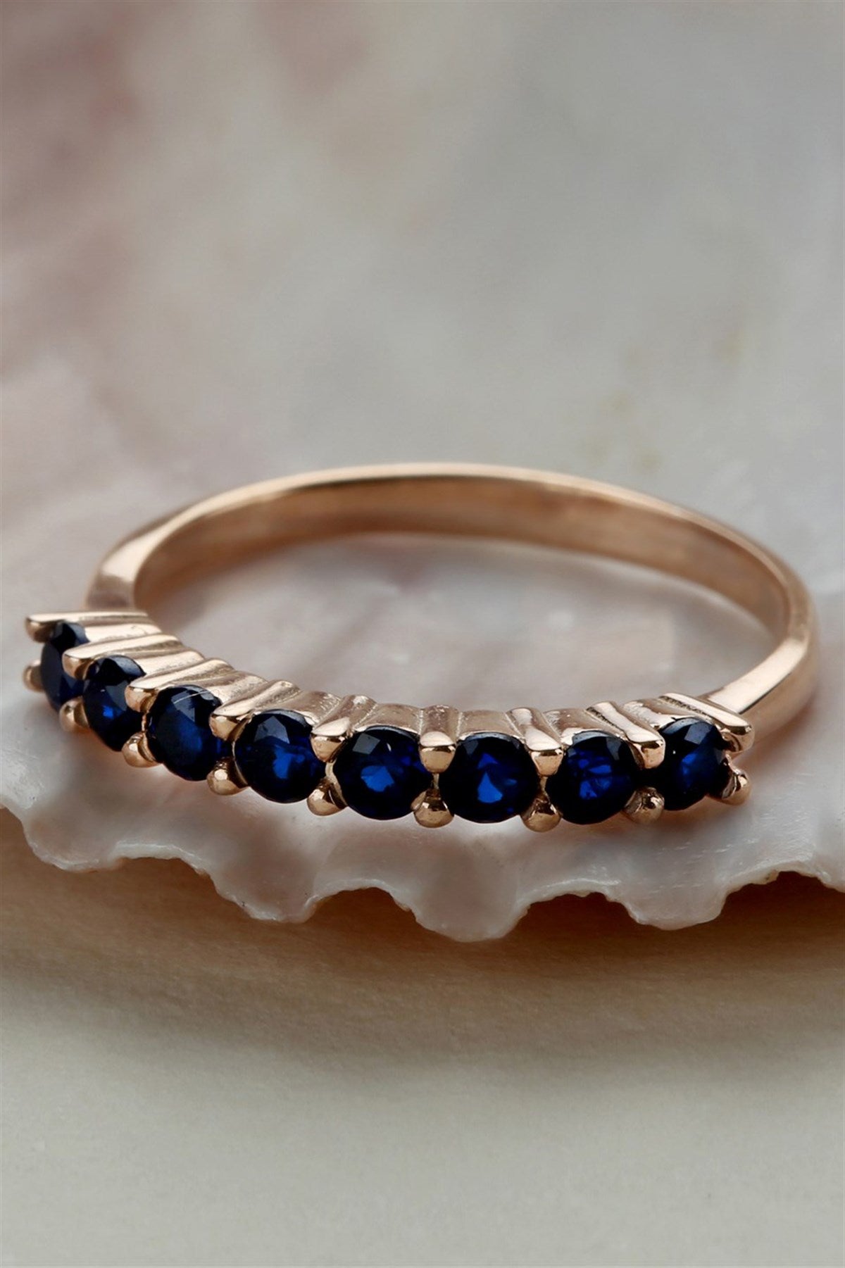 Silver Navy Blue Gemstone Half Turn Ring