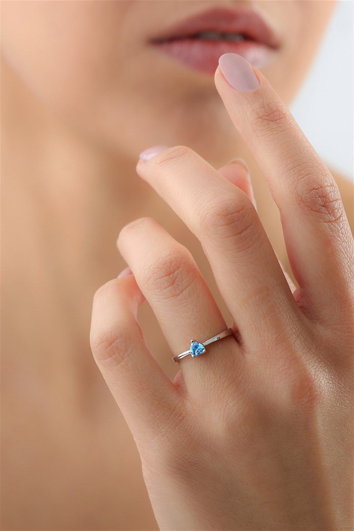 Silver Blue Heart Gemstone Ring