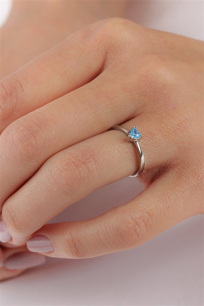 Silver Blue Heart Gemstone Ring