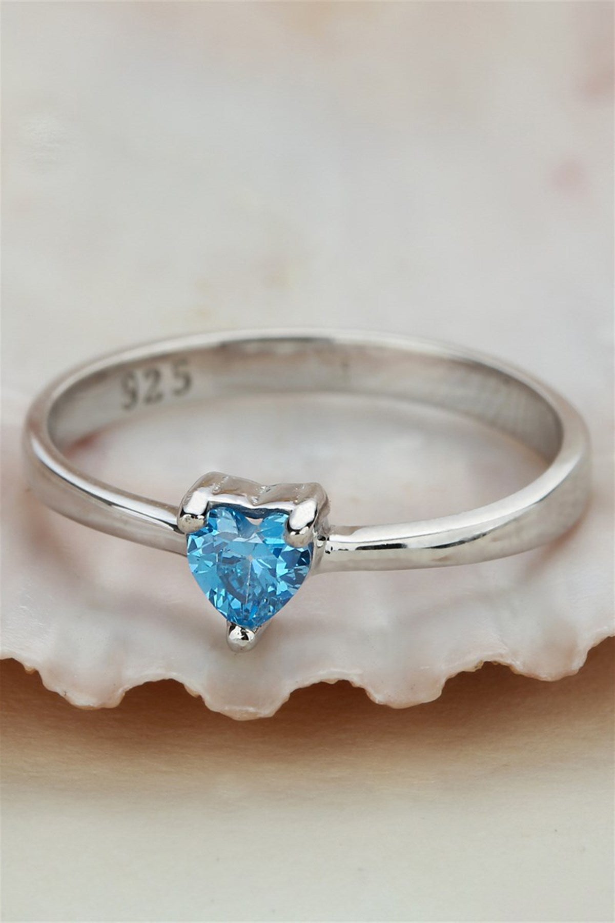 Silver Blue Heart Gemstone Ring