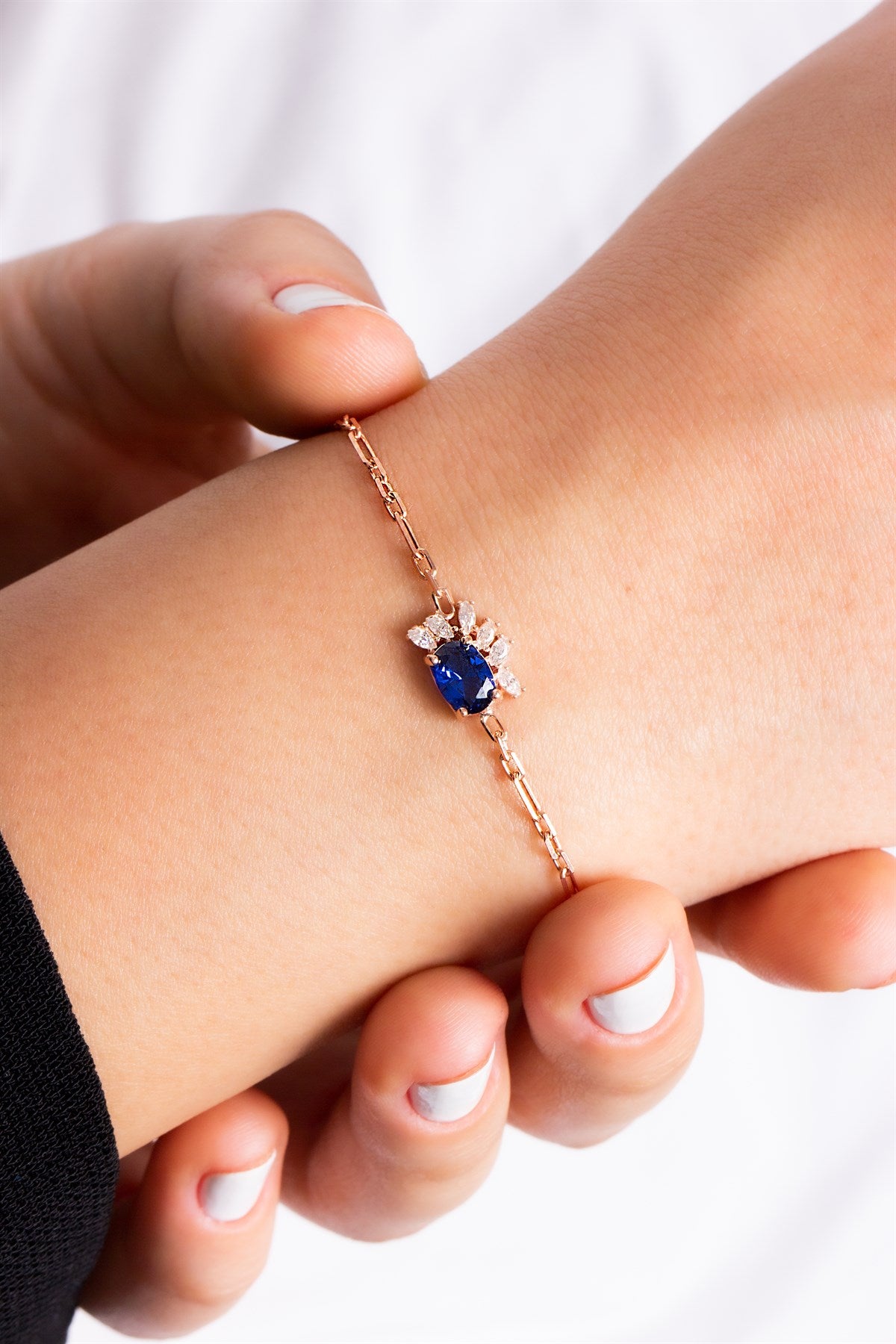 Silver Oval Sapphire Gemstone Bracelet