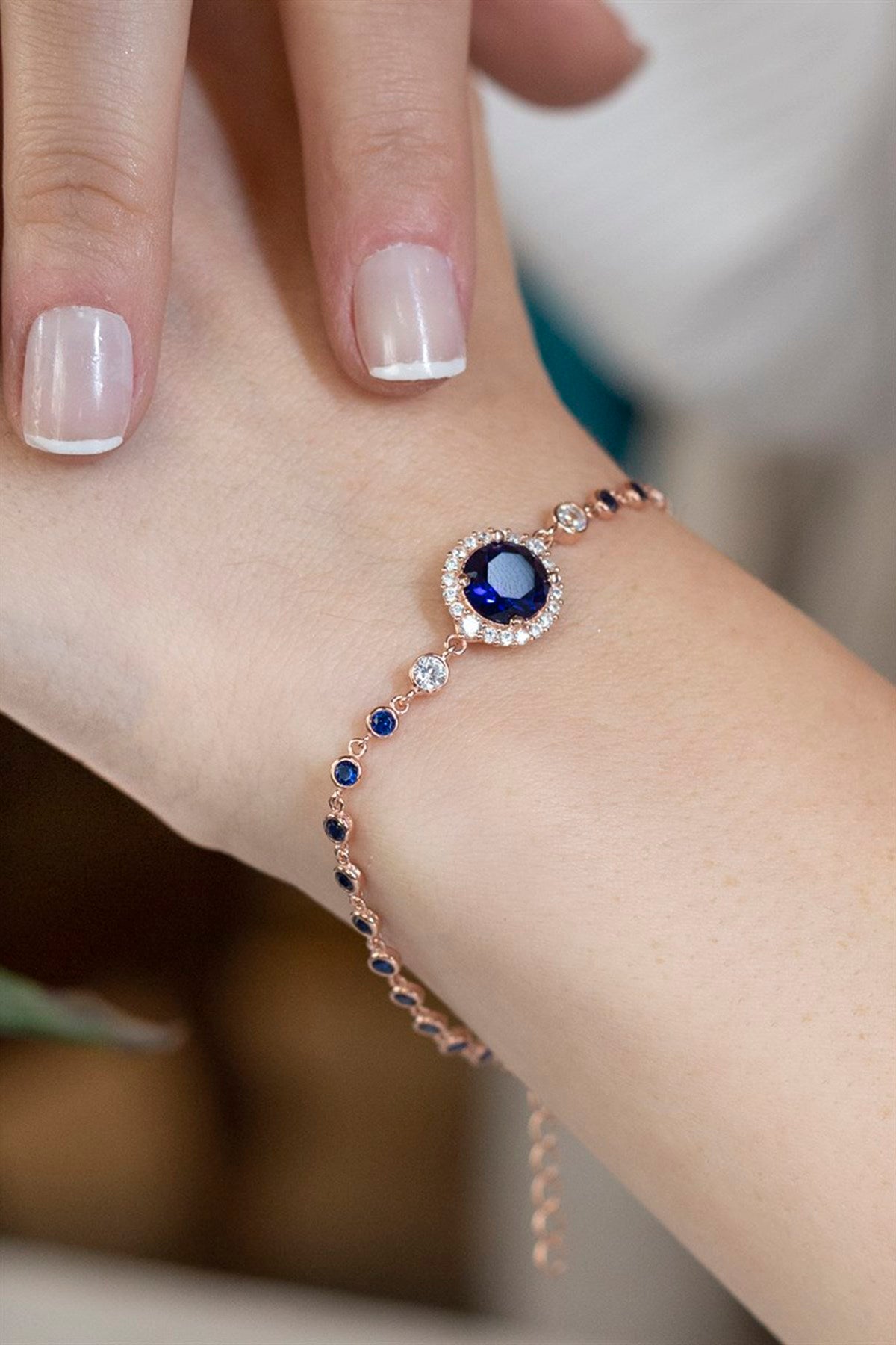 Silver Blue Gemstone Bracelet