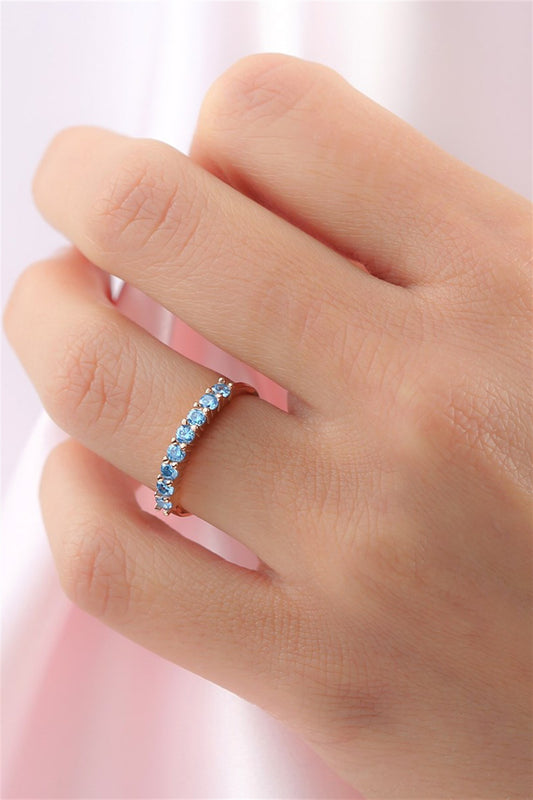 Silver Blue Gemstone Half Turn Ring