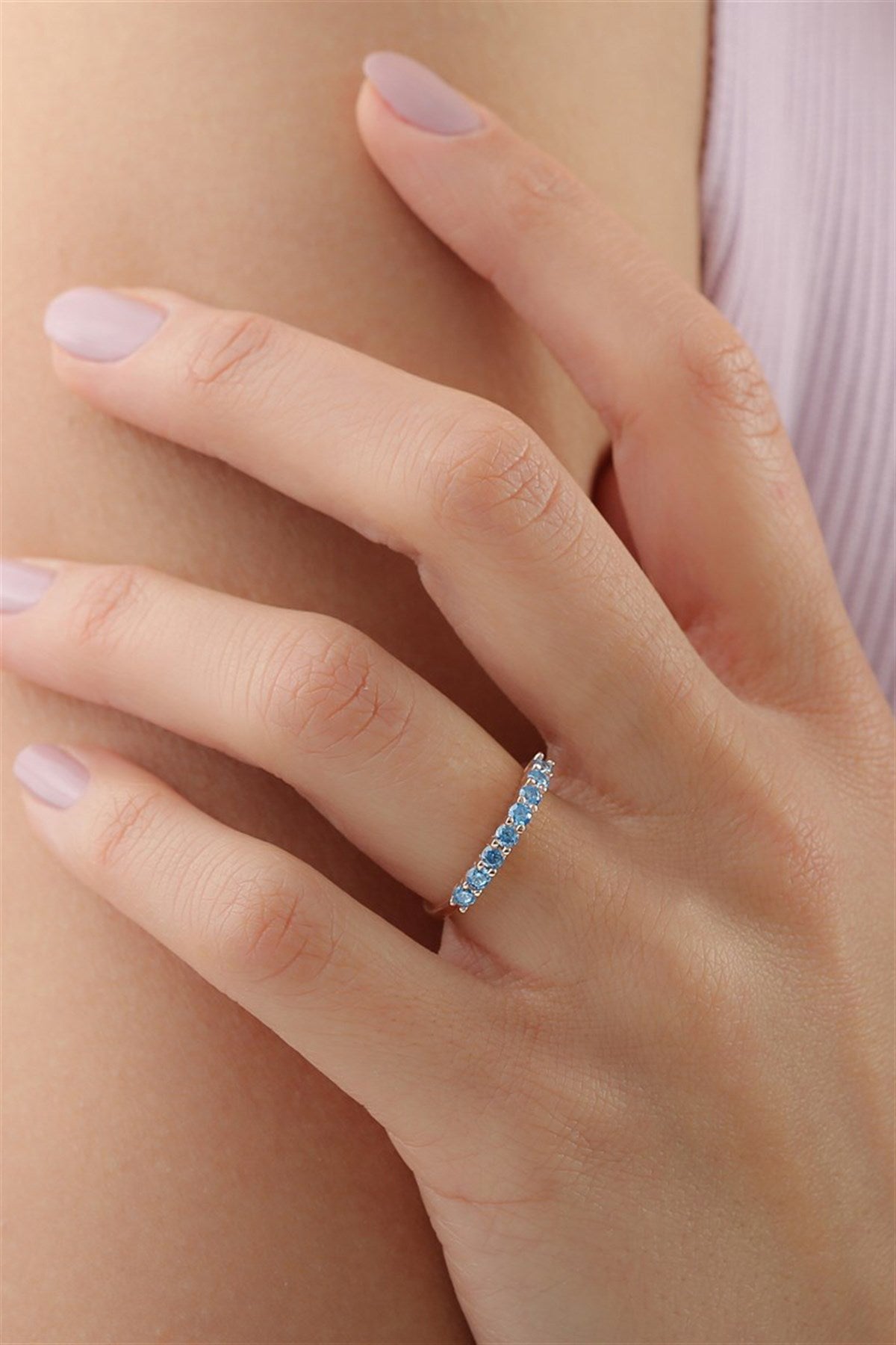 Silver Blue Gemstone Half Turn Ring