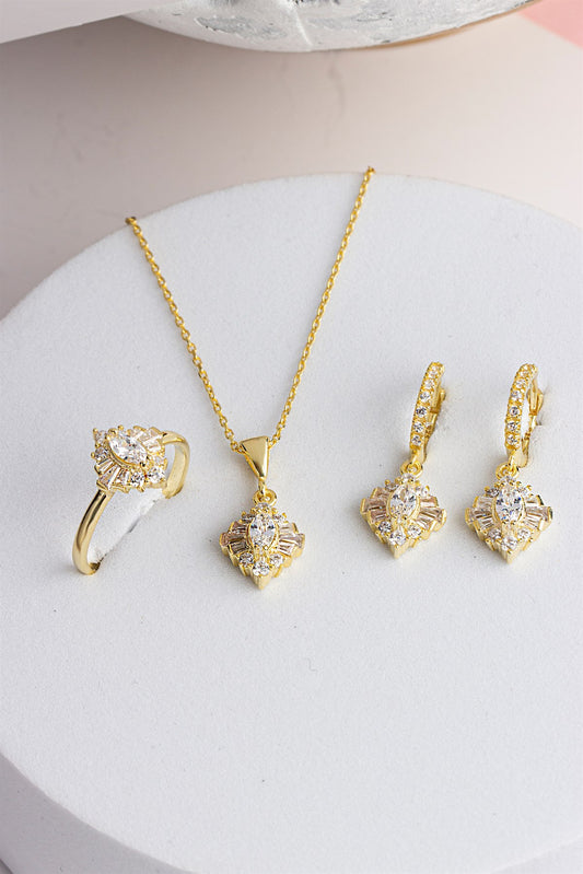 Silver Shuttle Gemstone Necklace Earrings Ring Set