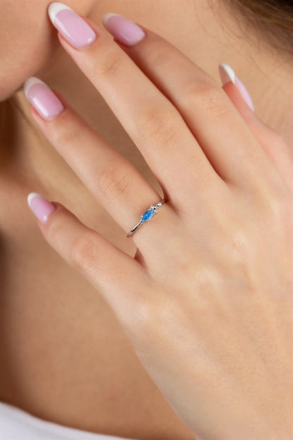 Silver Shuttle Gemstone Ring