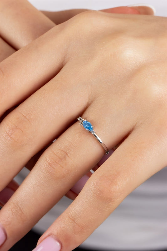 Silver Shuttle Gemstone Ring