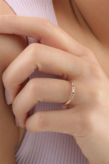 Silver Minimal Colorful Gemstone Wedding Ring