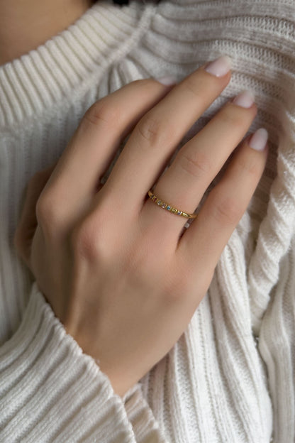 Silver Minimal Colorful Gemstone Wedding Ring