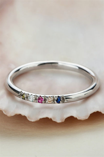 Silver Minimal Colorful Gemstone Wedding Ring