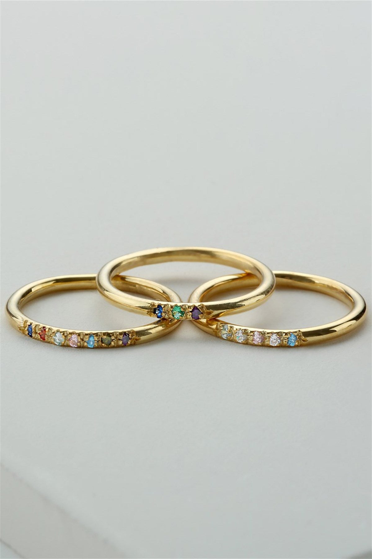 Silver Minimal Colorful Gemstone Wedding Ring