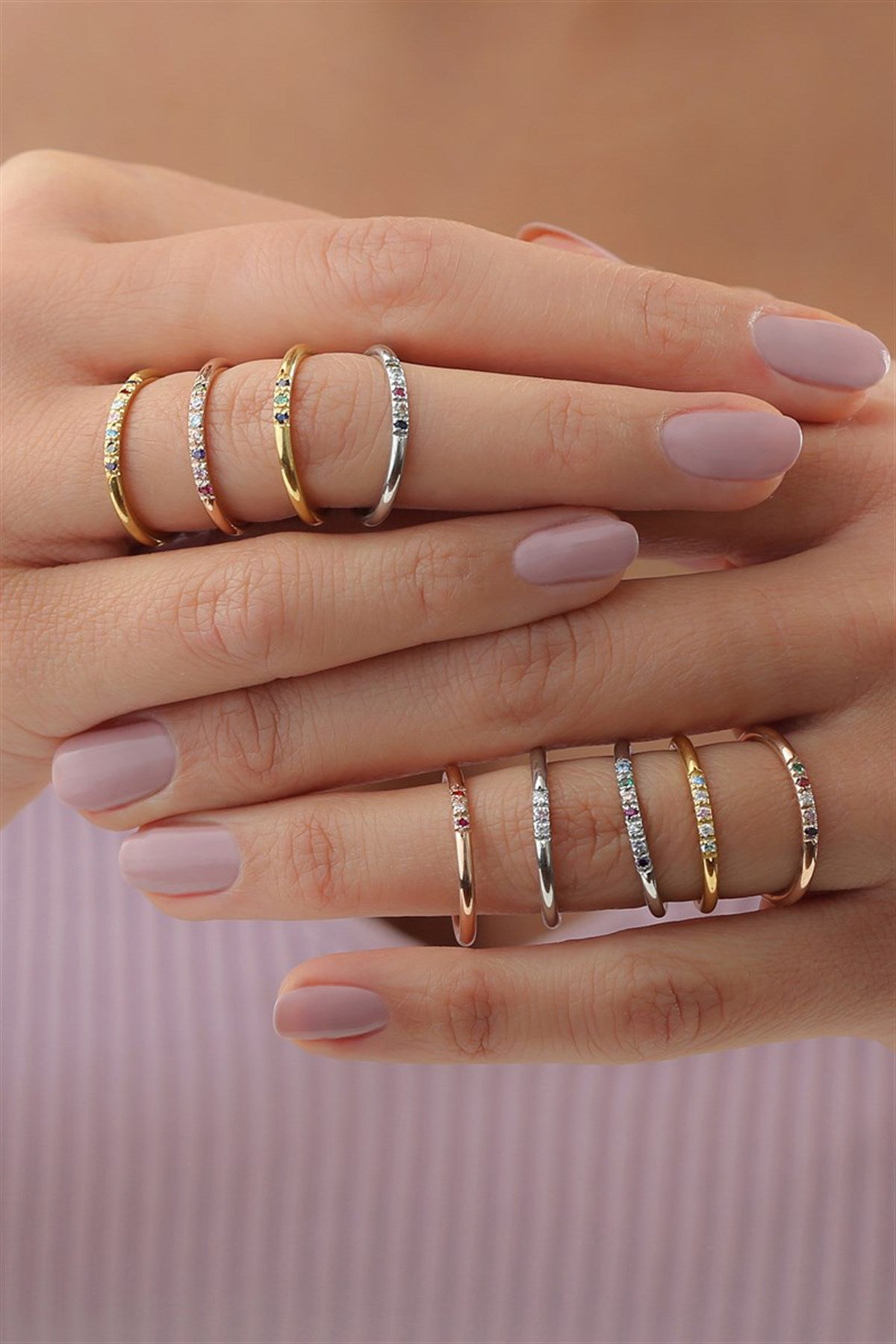 Silver Minimal Colorful Gemstone Wedding Ring