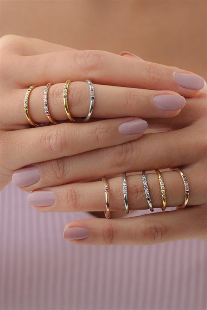 Silver Minimal Colorful Gemstone Wedding Ring