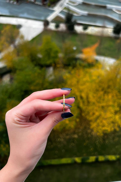 Silver Minimal Colorful Gemstone Wedding Ring