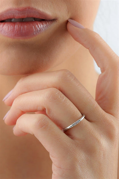 Silver Minimal Colorful Gemstone Wedding Ring