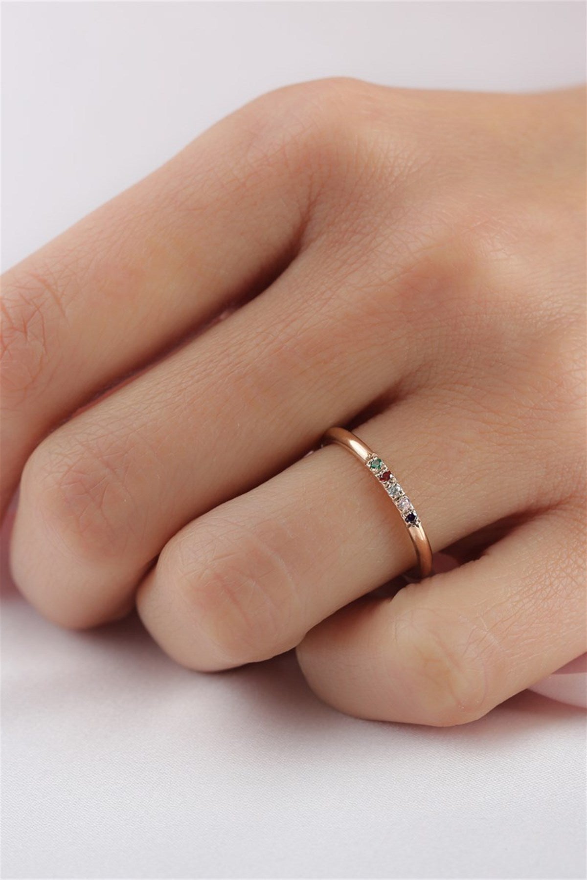 Silver Minimal Colorful Gemstone Wedding Ring