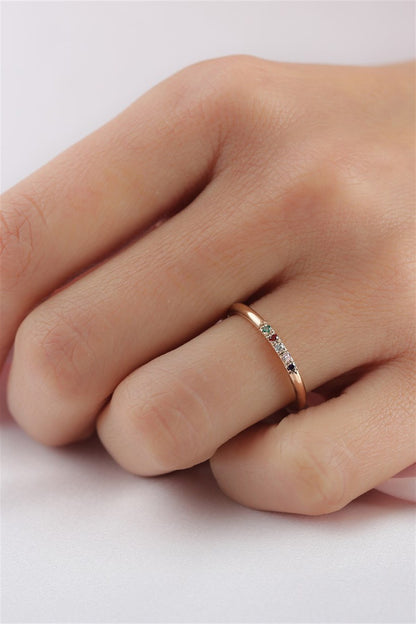 Silver Minimal Colorful Gemstone Wedding Ring