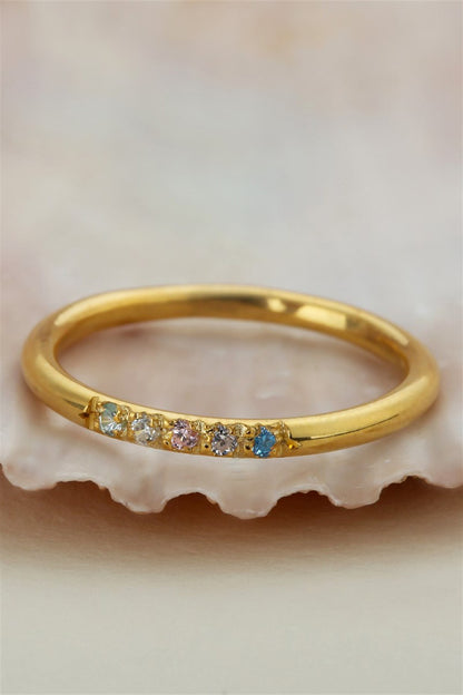 Silver Minimal Colorful Gemstone Wedding Ring