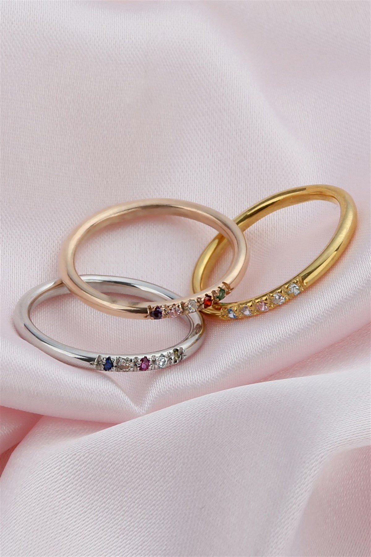 Silver Minimal Colorful Gemstone Wedding Ring