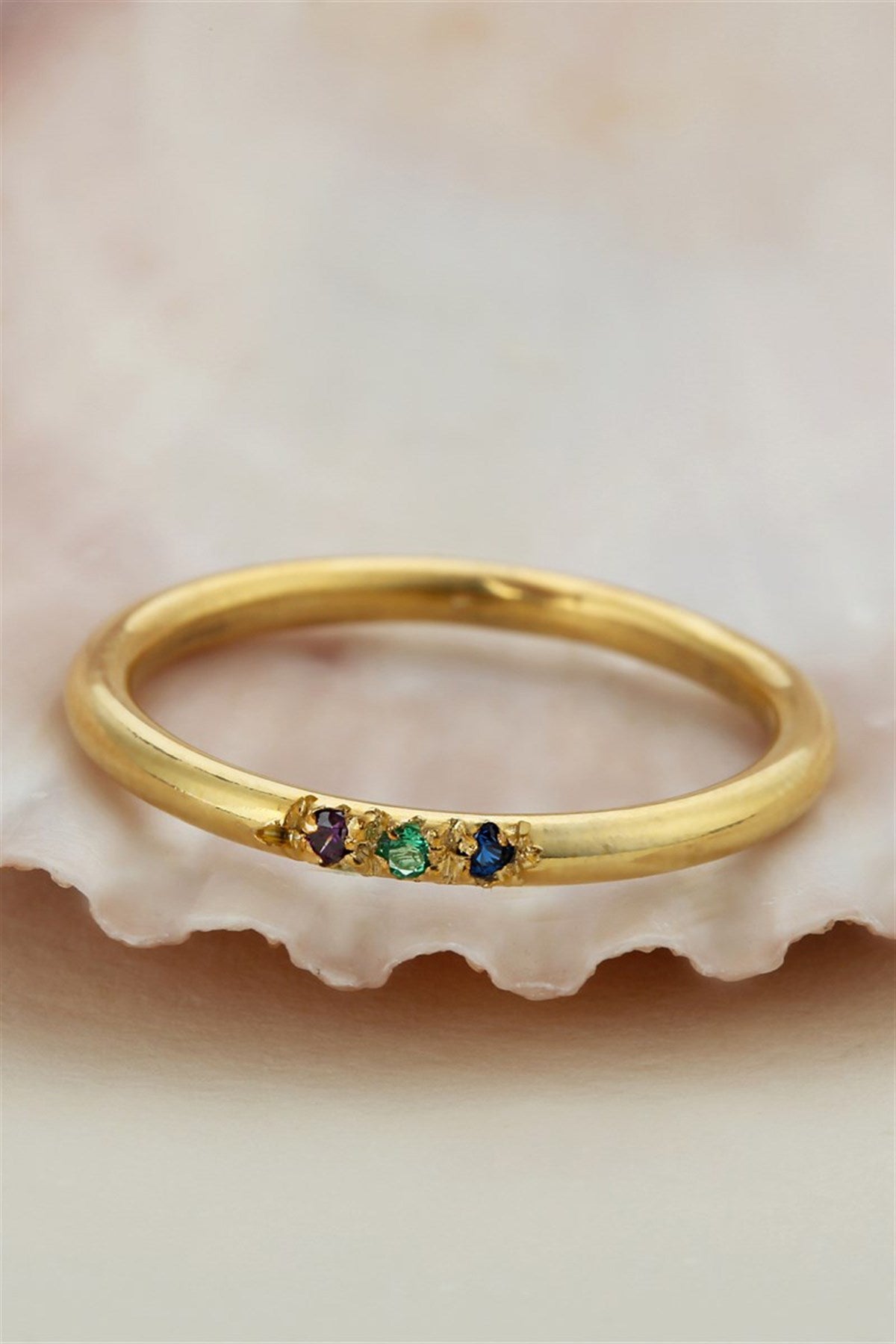 Silver Minimal Colorful Gemstone Wedding Ring